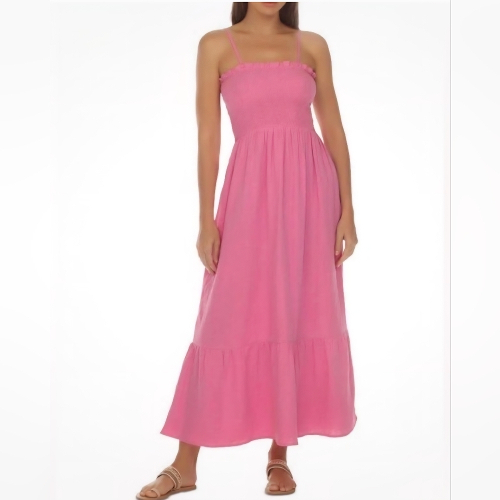 Raviya Women's Smocked Bodice Cover Up Maxi Dress Size S Pink Swimwear